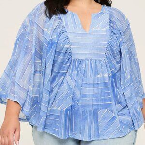 Lane Bryant Women's Size 18-20 Short-Sleeve Drama Circle Top Blue Geo